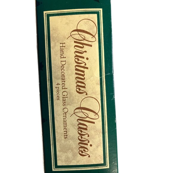 Glass Christmas Ornaments Bell Shape Set Of 4 Gold Accents Vintage Style Boxed - Picture 5 of 12